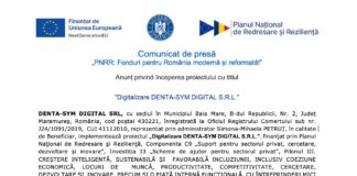 Comunicat de Presa PNRR : Digitalizare DENTA-SYM DIGITAL S.R.L.